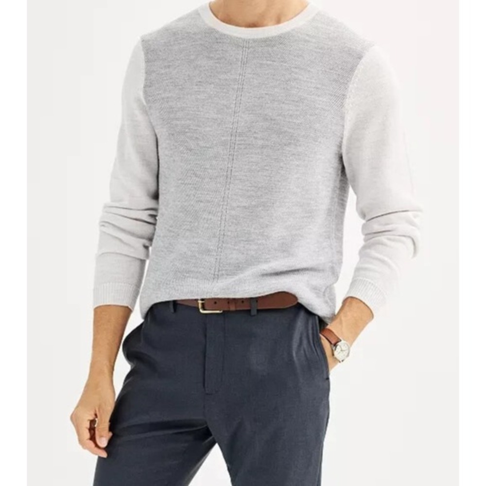 Men's Apt. 9 Merino Wool Textured Colorblock‎ Sweater Gray Sz L